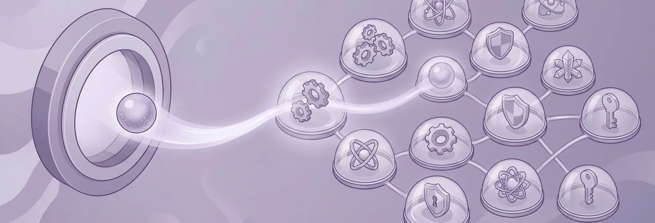A data orb passing through an identity portal into permission domes, showing Moodle user provisioning separating authentication from authorization