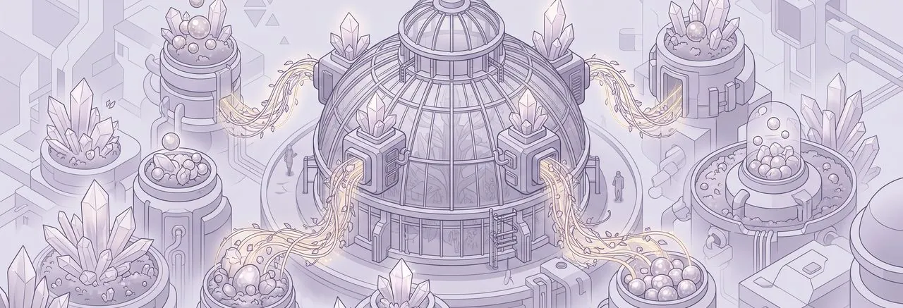 A multi-tiered sanctuary at the centre of a botanical dome, standing for the member value that Moodle plugins associations choose should return