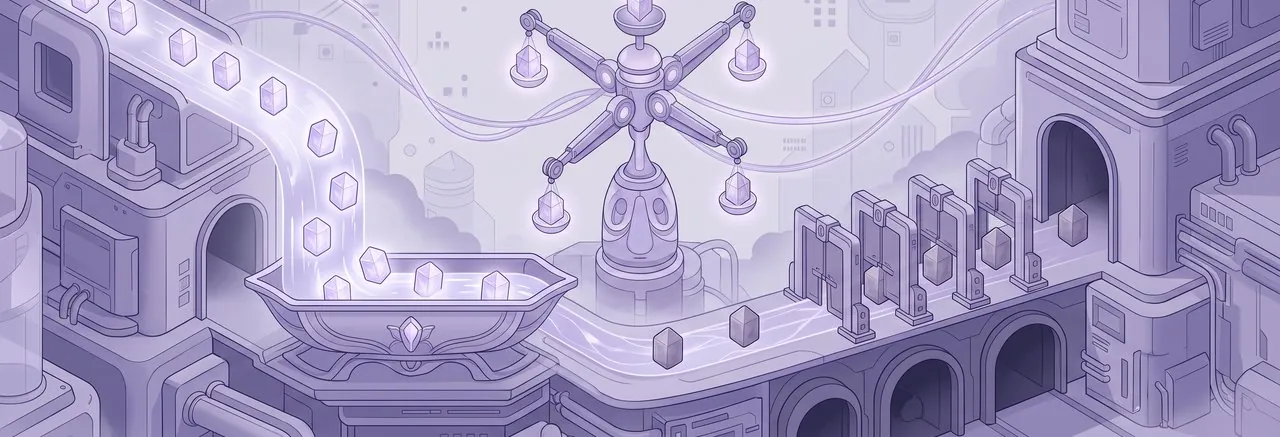 A kinetic sculpture governs the Moodle plugin update strategy, guiding luminous modules to selection or dark storage