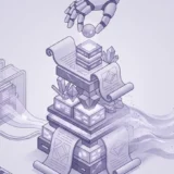 A mechanical hand hovers over a precarious stack of Moodle data, poised to commit it to a data retention strategy of archival preservation or irreversible deletion