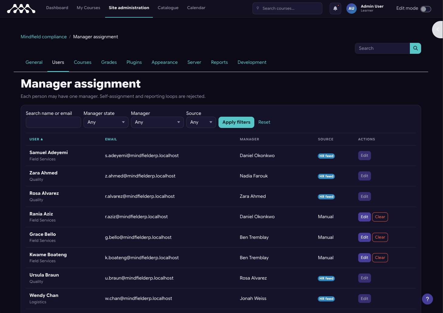 Moodle Manager Assignment Screenshot