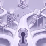 An ornate keyhole opening onto interconnected learning hubs, representing Moodle user provisioning from one identity source