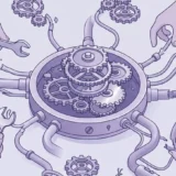 A complex clockwork mechanism with fractured pipes and gears is inspected by hands with tools, illustrating how to prevent Moodle 5.0 upgrade dependency errors