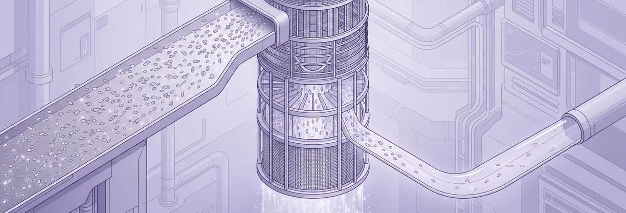 A vast data purification system illustrates how bulk delete Moodle messages are filtered, with only select motes preserved