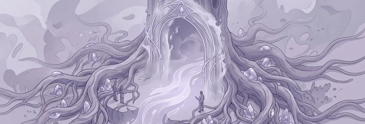 A grand archway woven from light and mist, showing how Moodle data retention strategies for edupreneurs keep a record alive long after the course itself closes