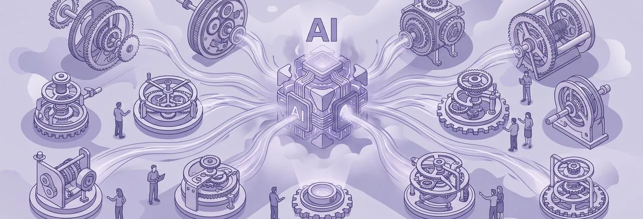 An AI core crafting clockwork learning pieces, as teachers use Moodle and AI in private education to differentiate course content