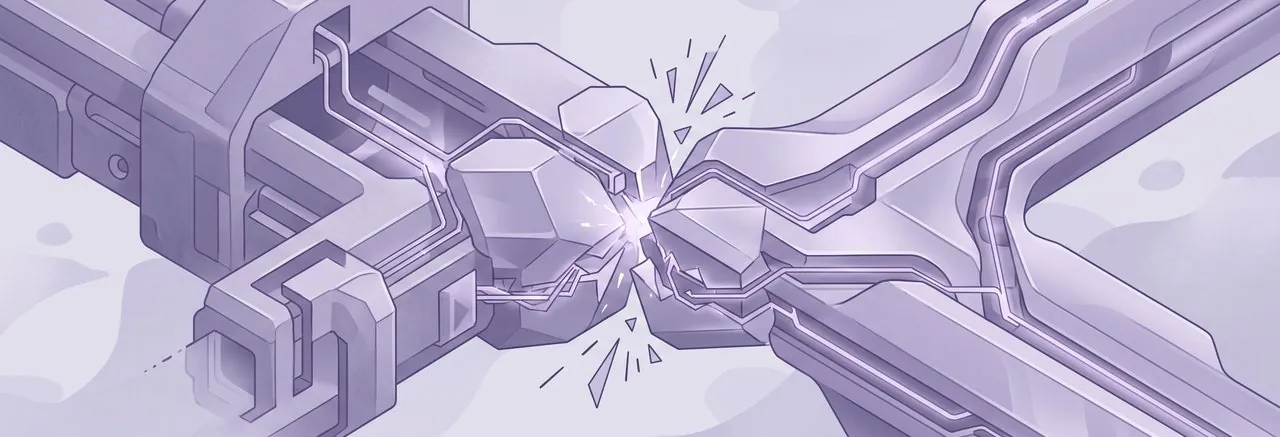 An extreme close-up of two crystalline structures meeting illustrates the intricate Moodle 5.3 LTS upgrade, showing both seamless and mismatched connections