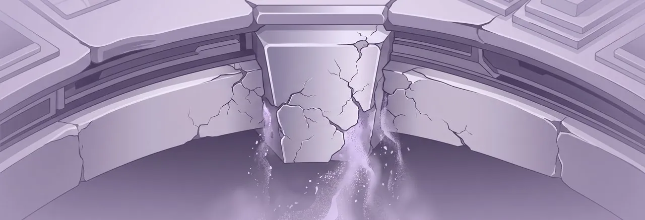 A crumbling keystone leaks volatile energy, the risk one out-of-date plugin carries for a site with no Moodle plugin update strategy