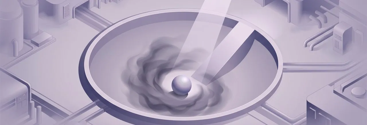 A single iridescent orb resting at the bottom of a crater, the new member who needs a clear message after Moodle 5.2 self-registration issues