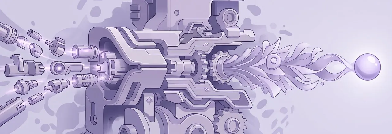 Loose product parts fed through a custom machine and leaving as one polished orb, the custom bridge case within the Moodle PIM integration pros and cons