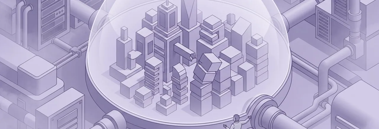 A fractured beam inside a miniature city under glass, the kind of break a rehearsal catches when associations prevent Moodle 5.0 upgrade dependency errors on a copy