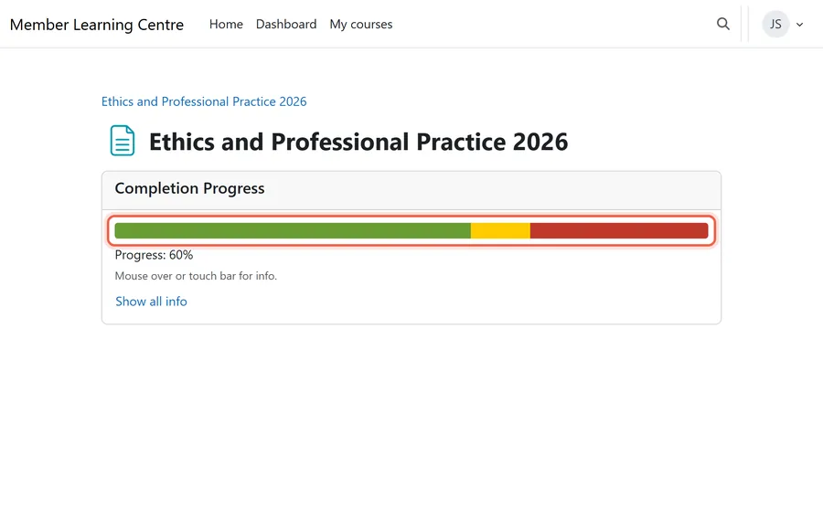 Illustrative rendering of the Completion Progress bar and its staff overview, one of the Moodle plugins associations use to show members what is left before renewal