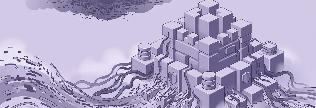 A formidable digital citadel, illustrating how to protect Moodle from php2shell, is assailed by chaotic data streams and creeping tendrils