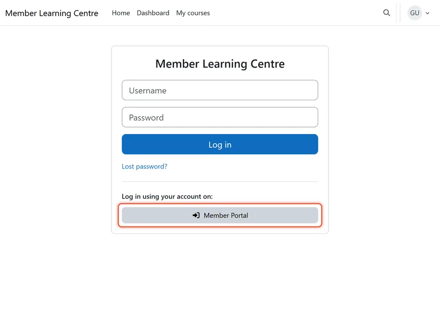 Illustrative rendering of a member-portal login and SAML2 group rules, the highest-stakes of the Moodle plugins associations depend on